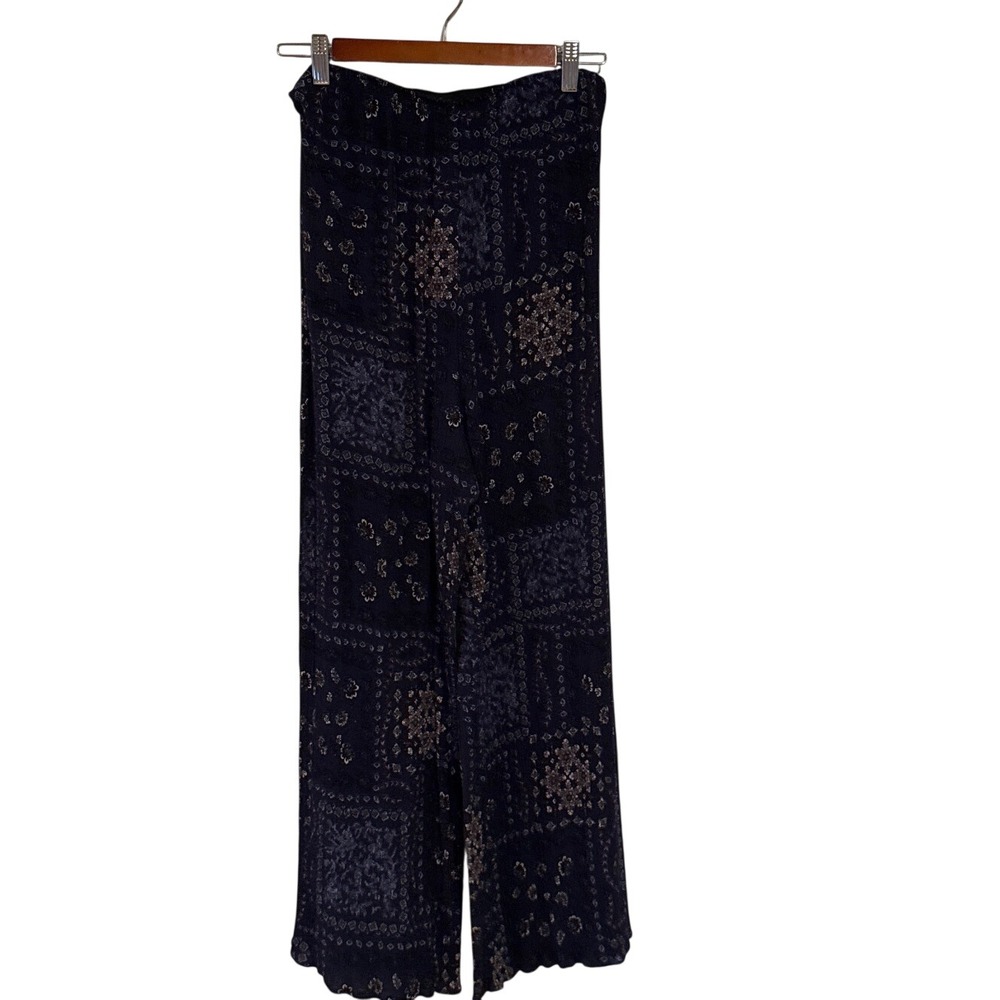 Renee C Women M Navy Blue Patchwork Wide Leg Boho Palazzo Pants Made in USA Vtg